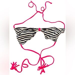 Hollister Navy White‎ Stripe Pink Tassels Swim Bikini Top Size S
